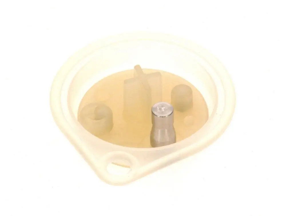 Membran von Bosch, oval geformt, mit mehreren Öffnungen und einem zentralen Metallstift, geeignet für spezielle Anwendungen in der Industrie.